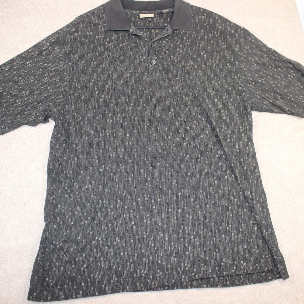 Axist Mens Short Sleeve Polo Shirt Black Grey Geometric Knit Cotton Rayon Large